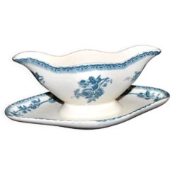 Saucière Choisy Le Roi décor fleuri roses bleu vert Hippolyte Boulenger 1900