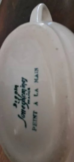 Saucière Digoin Sarreguemines décor peint à la main de gibier d'eau