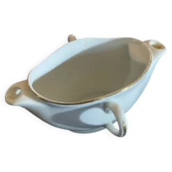 Saucière Double Ancienne Gras & Maigre Porcelaine Blanche #D906