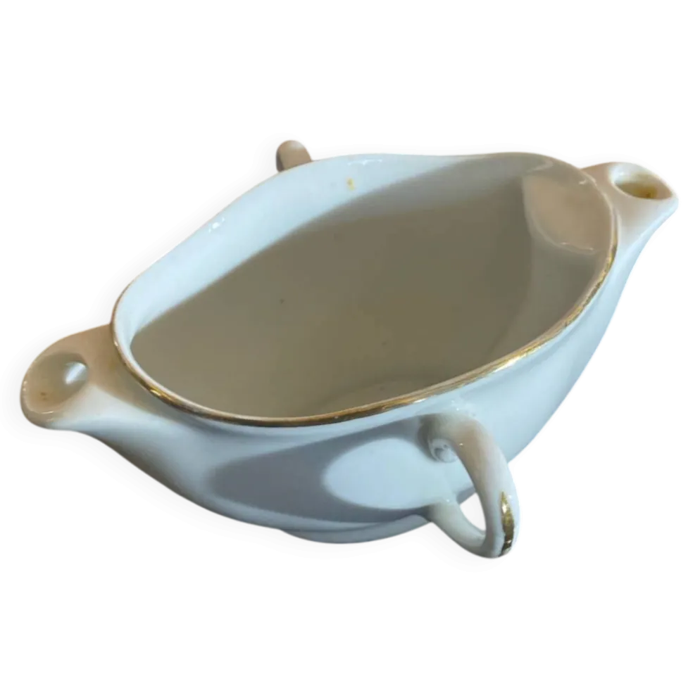 Saucière Double Ancienne Gras & Maigre Porcelaine Blanche #D906
