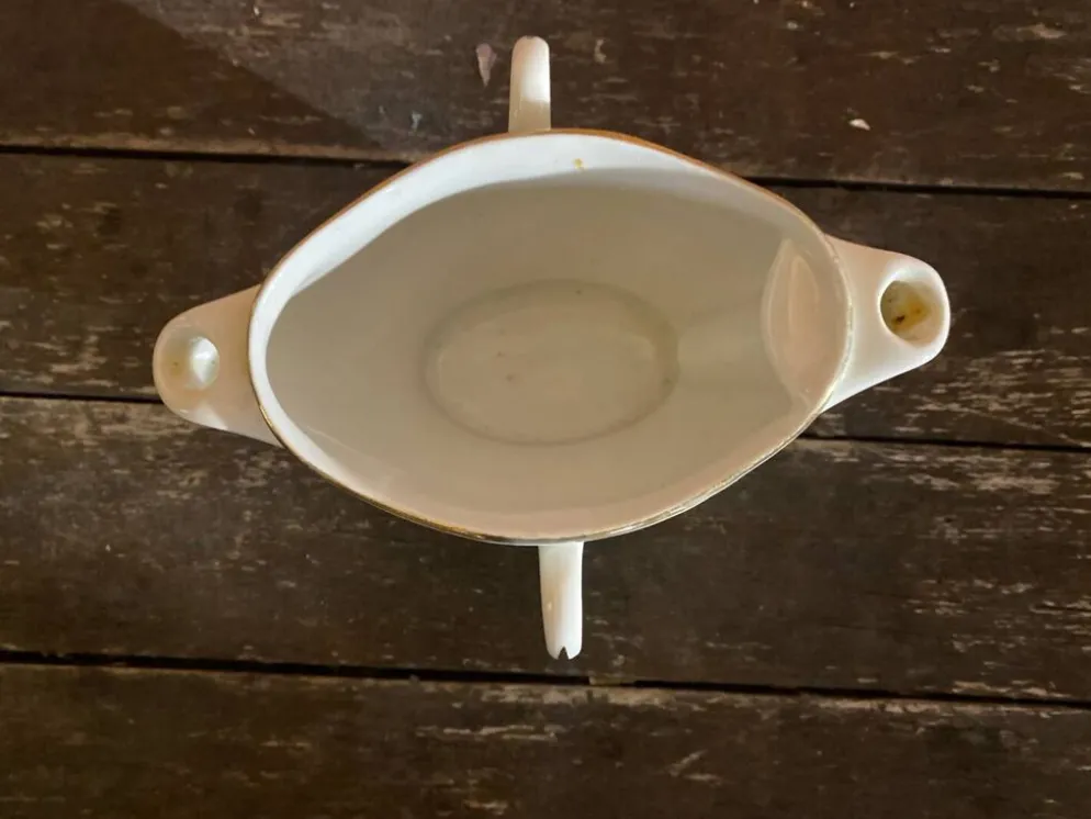 Saucière Double Ancienne Gras & Maigre Porcelaine Blanche #D906