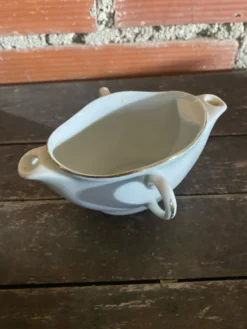 Saucière Double Ancienne Gras & Maigre Porcelaine Blanche #D906