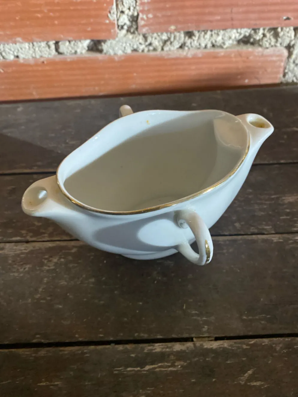 Saucière Double Ancienne Gras & Maigre Porcelaine Blanche #D906