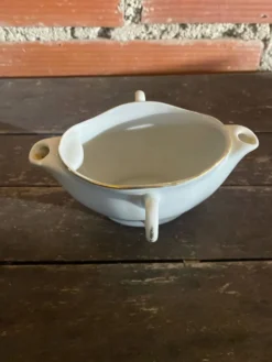 Saucière Double Ancienne Gras & Maigre Porcelaine Blanche #D906
