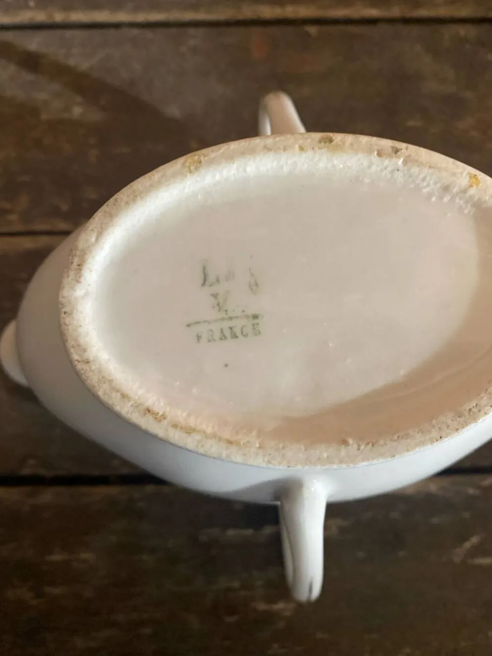 Saucière Double Ancienne Gras & Maigre Porcelaine Blanche #D906