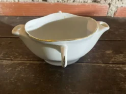 Saucière Double Ancienne Gras & Maigre Porcelaine Blanche #D906