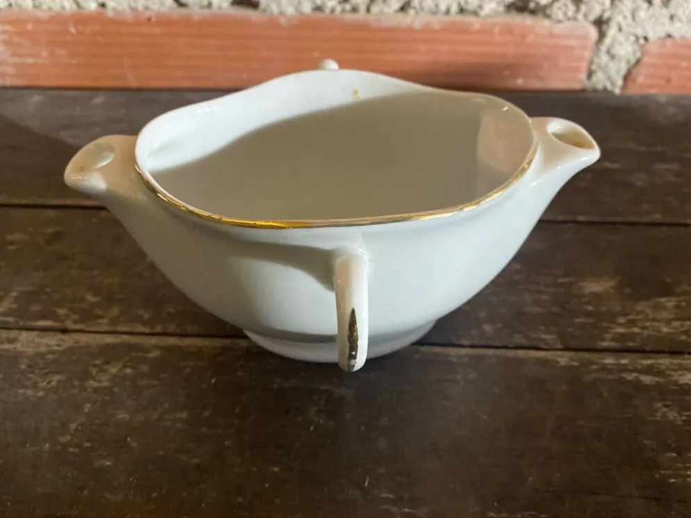 Saucière Double Ancienne Gras & Maigre Porcelaine Blanche #D906