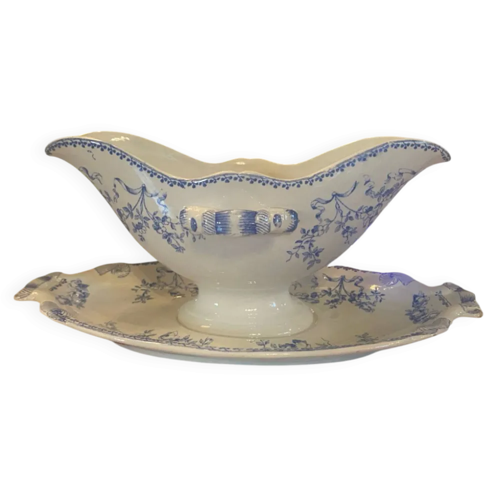 Saucière en faïence modèle Mozart estampillée Sarreguemines