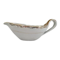 Saucière en porcelaine blanche evor france frise croisillons dorés