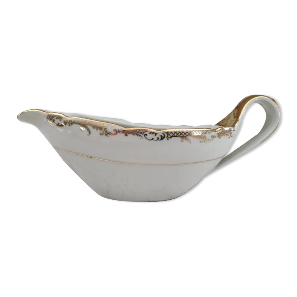 Saucière en porcelaine blanche evor france frise croisillons dorés