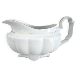 Saucière en porcelaine Manufacture blanche double filet or peint à la main