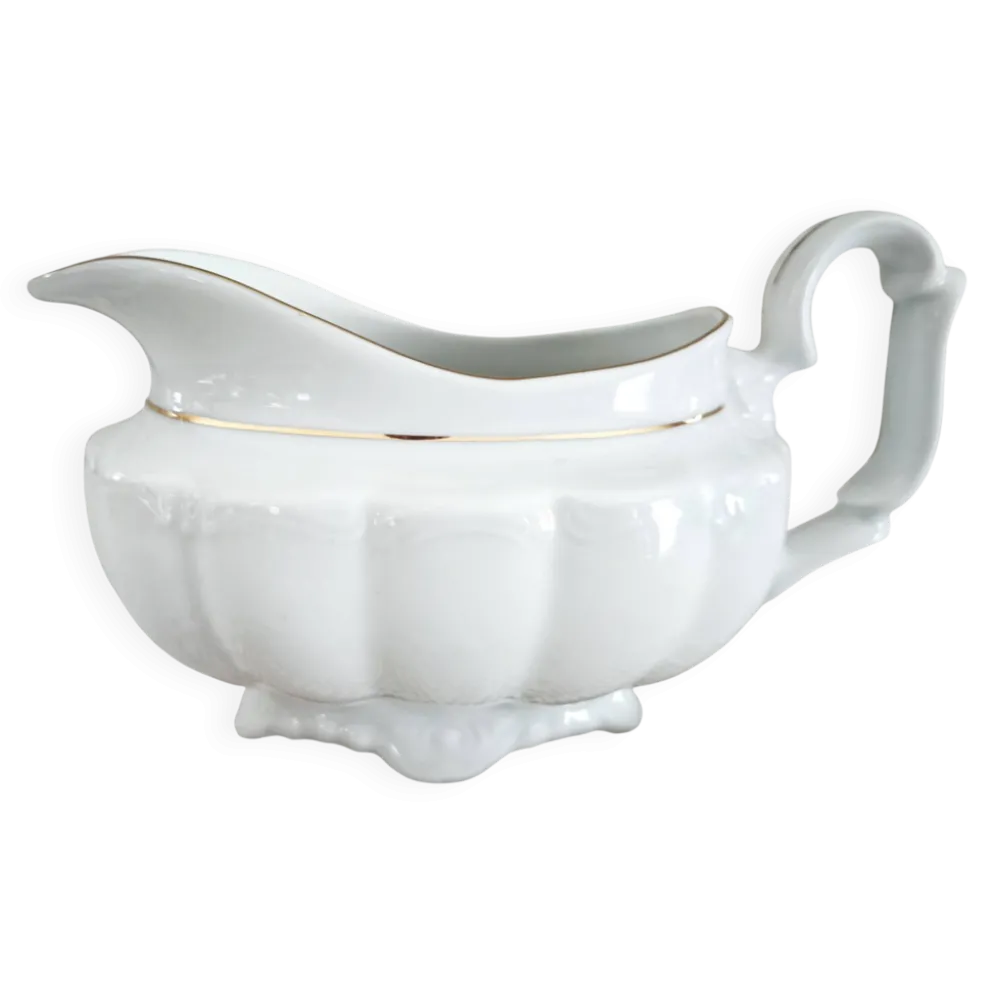 Saucière en porcelaine Manufacture blanche double filet or peint à la main