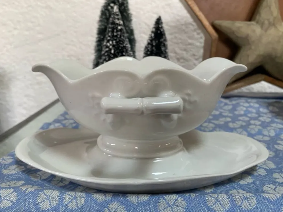 Saucière en porcelaine motif bambou ancienne