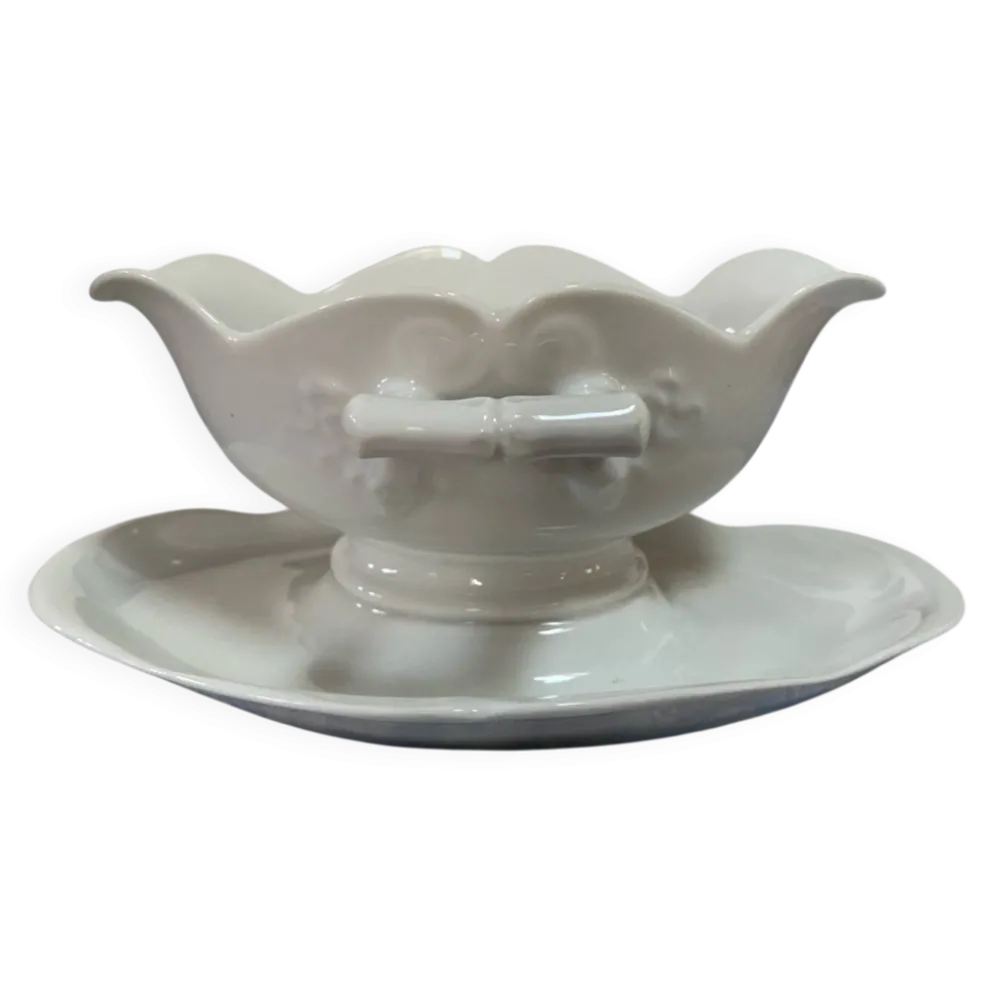 Saucière en porcelaine motif bambou ancienne