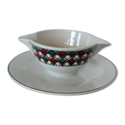 Saucière en porcelaine opaque décor carreaux