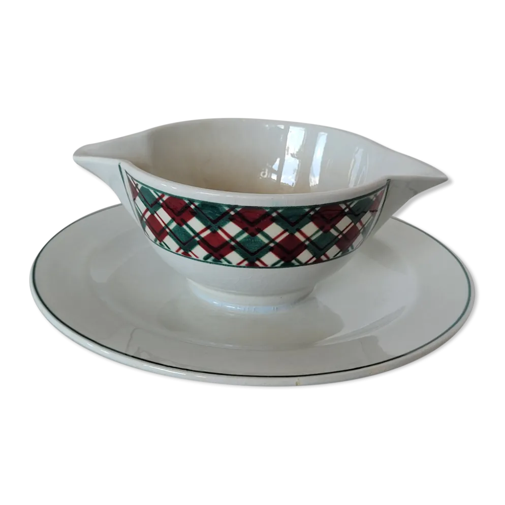 Saucière en porcelaine opaque décor carreaux