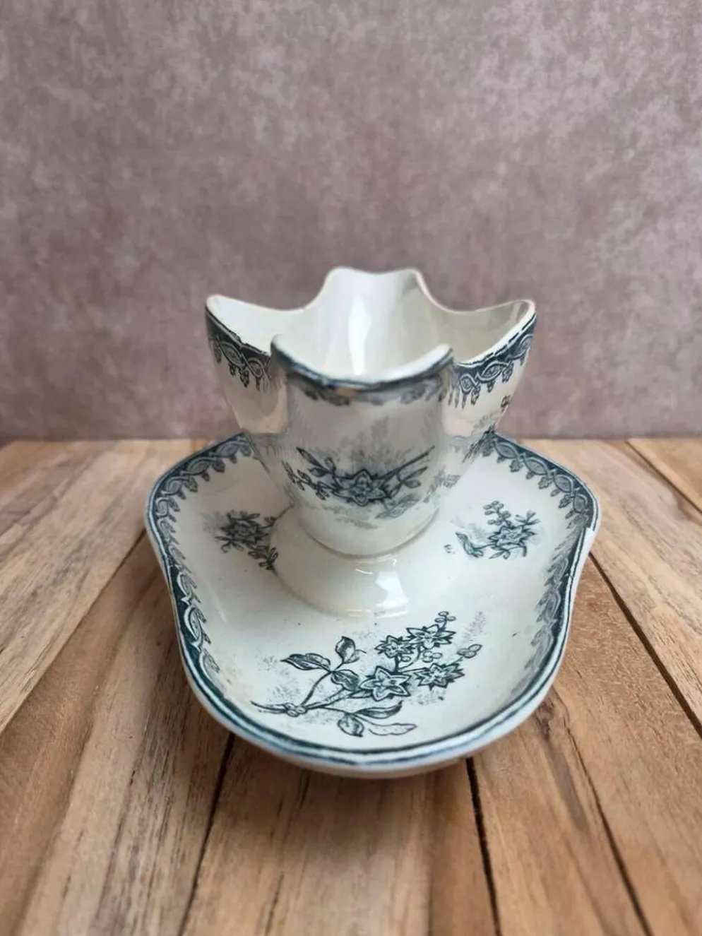 Saucière en terre de fer Saint-Amandinoise modèle Margot – décor bleu ancien