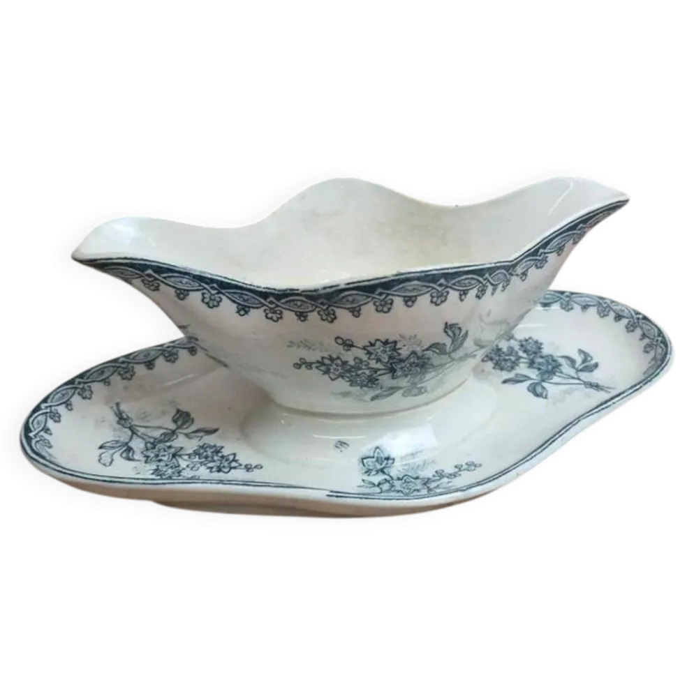 Saucière en terre de fer Saint-Amandinoise modèle Margot – décor bleu ancien