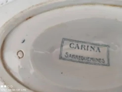 Saucière en terre de fer sarreguemines modèle carina décor frise bleue