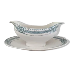Saucière en terre de fer sarreguemines modèle carina décor frise bleue