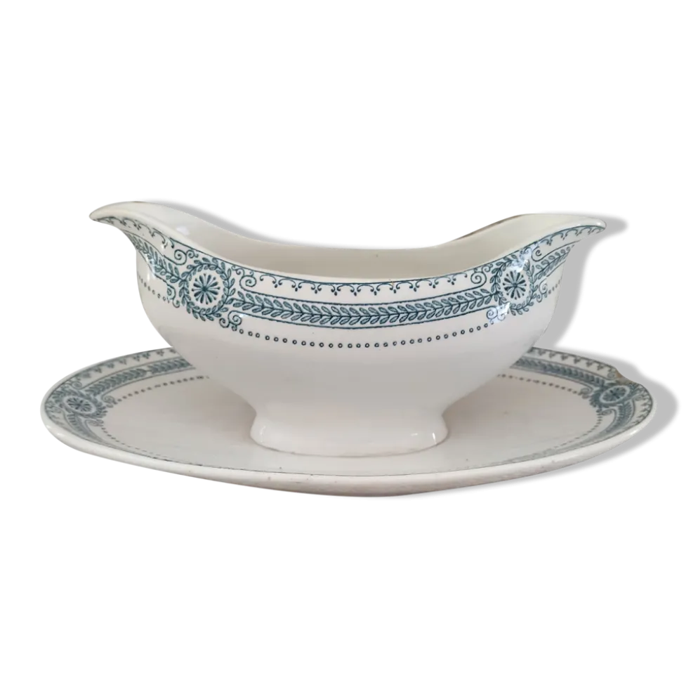 Saucière en terre de fer sarreguemines modèle carina décor frise bleue