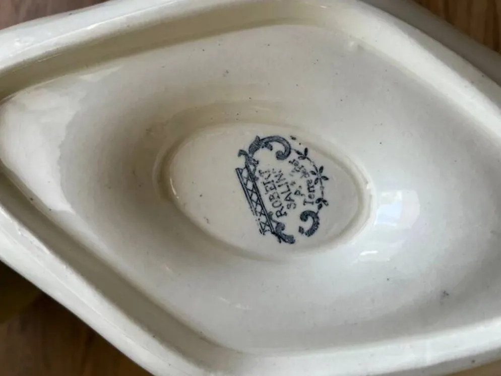 Saucière et plat faïence ancienne Salins - Terre de fer