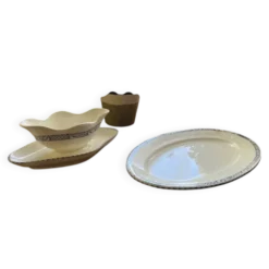 Saucière et plat faïence ancienne Salins - Terre de fer