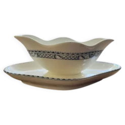 Saucière et plat faïence ancienne Salins - Terre de fer