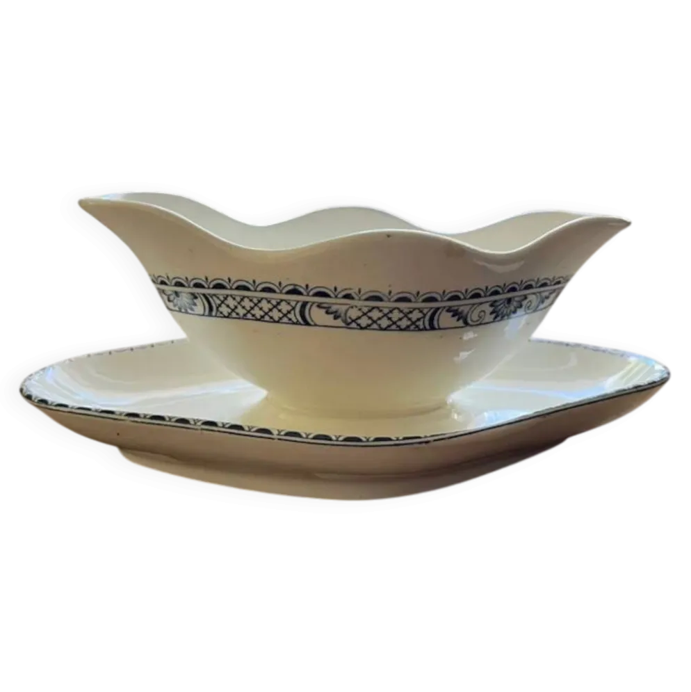 Saucière et plat faïence ancienne Salins - Terre de fer