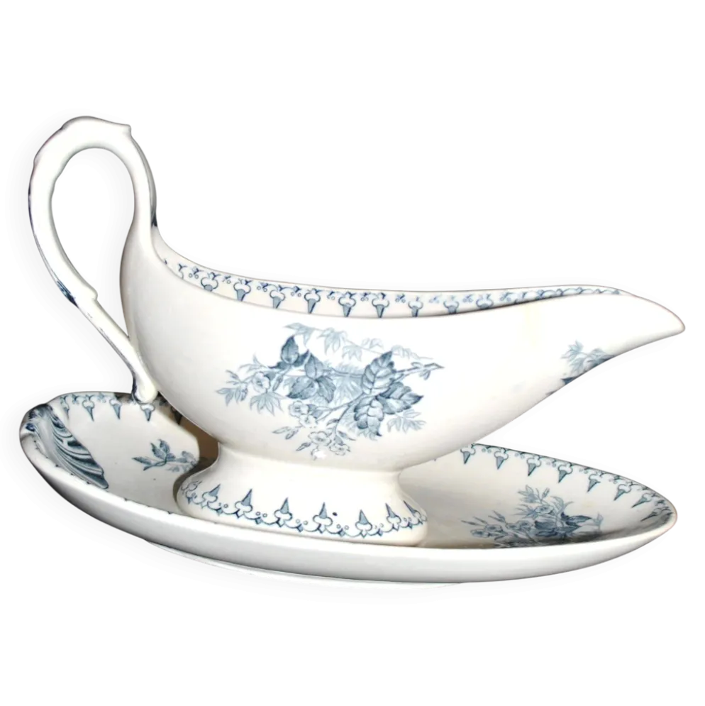 Saucière Flore ancienne en faïence opaque Sarreguemines Utschneider