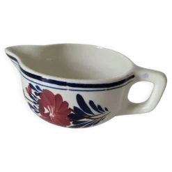 Saucière Gien ancienne – décor floral rouge & bleu – porcelaine opaque