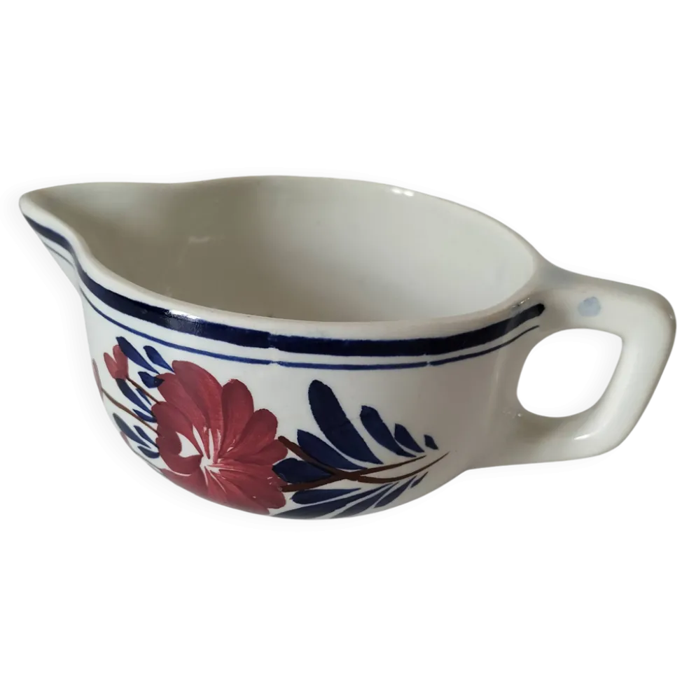 Saucière Gien ancienne – décor floral rouge & bleu – porcelaine opaque