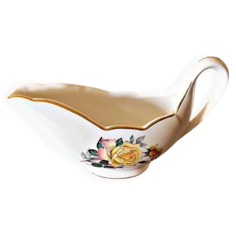 Saucière Gien Gardanne, roses couleur jaune, faïence vintage française