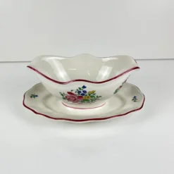 Saucière KG Lunéville, modèle "Réverbère", motif rose