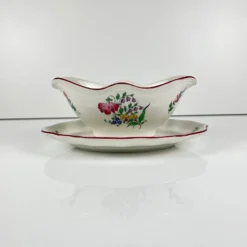 Saucière KG Lunéville, modèle "Réverbère", motif rose