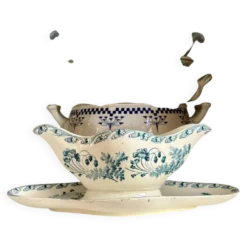 Saucière Longwy en terre de fer bleue, service