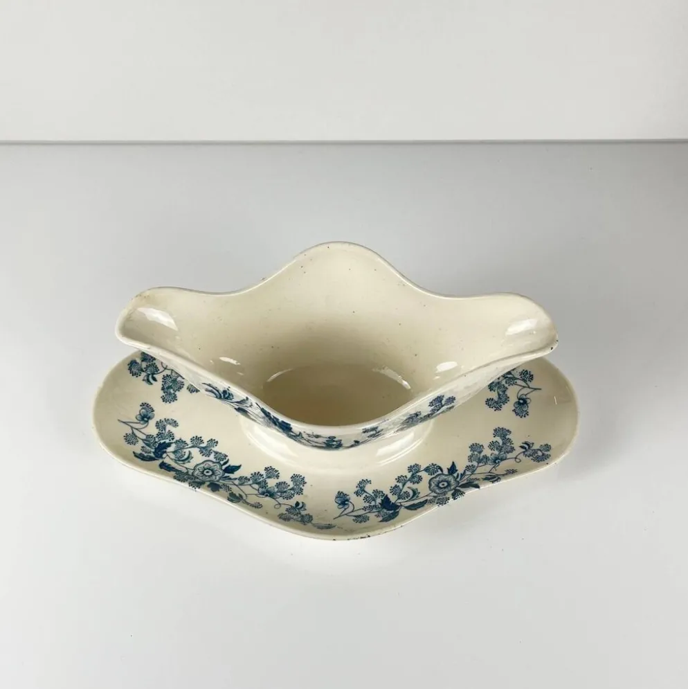 Saucière Longwy fin XIXe "Ycho" , terre de fer bleu