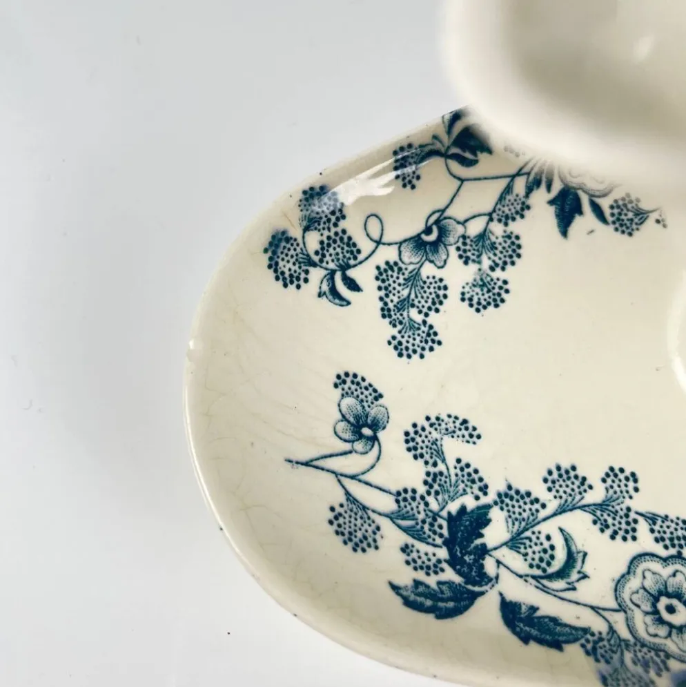 Saucière Longwy fin XIXe "Ycho" , terre de fer bleu