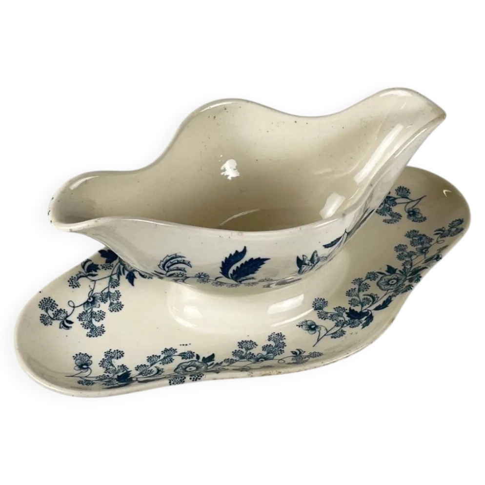 Saucière Longwy fin XIXe "Ycho" , terre de fer bleu