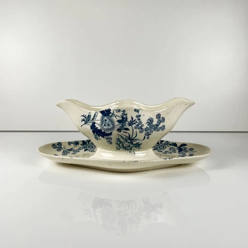Saucière Longwy fin XIXe "Ycho" , terre de fer bleu
