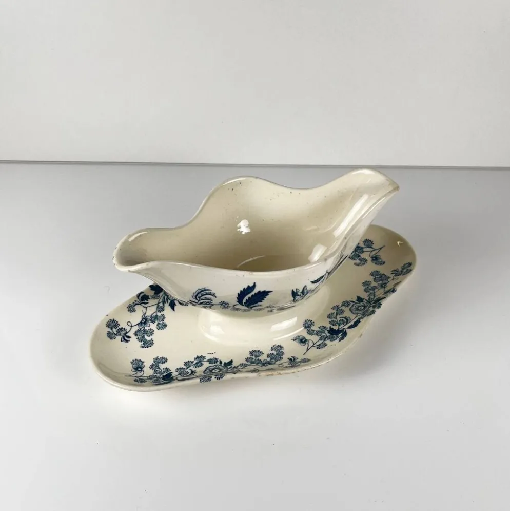 Saucière Longwy fin XIXe "Ycho" , terre de fer bleu