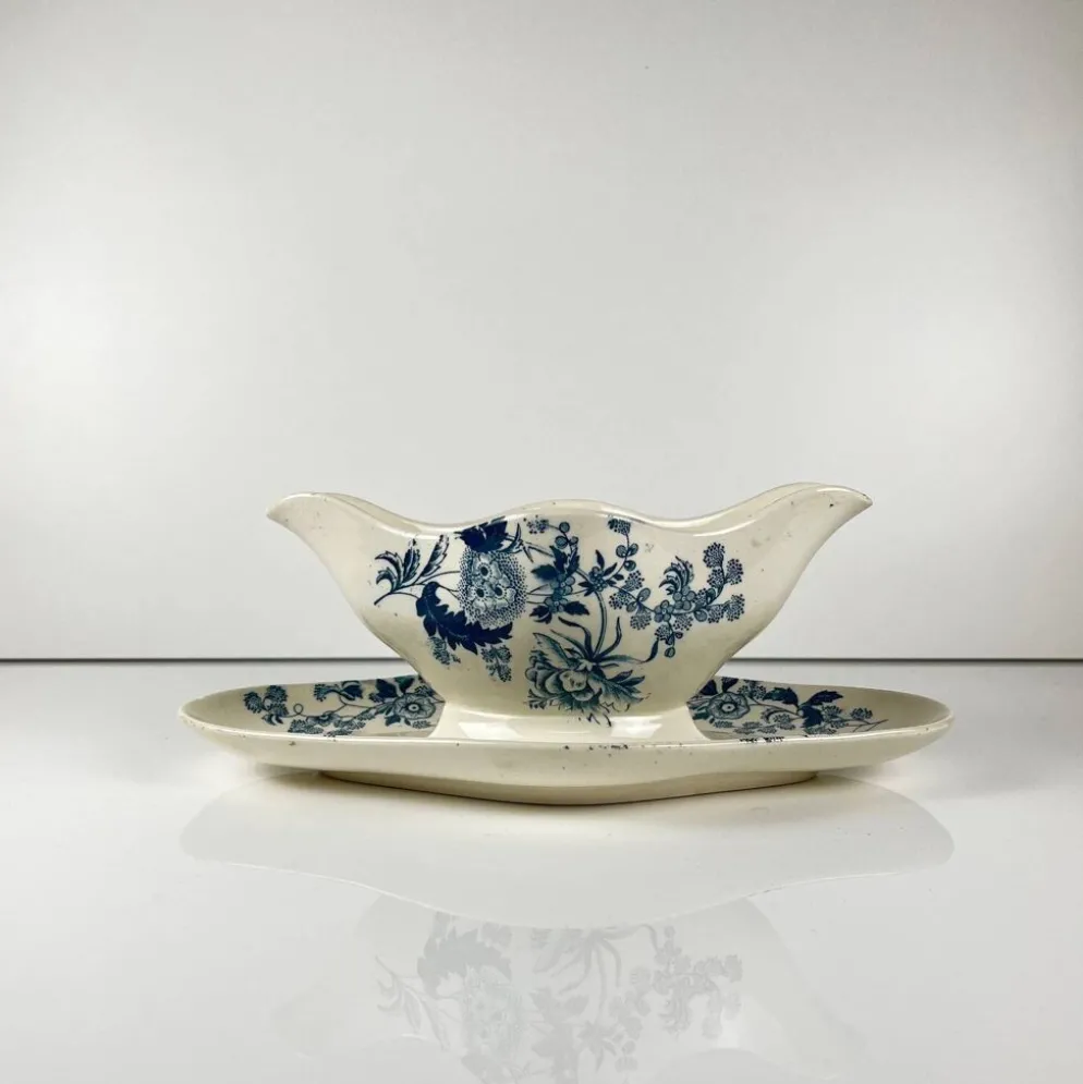 Saucière Longwy fin XIXe "Ycho" , terre de fer bleu