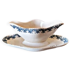 Saucière Longwy terre de fer Rhodes, fin 19 ème, décor bleu