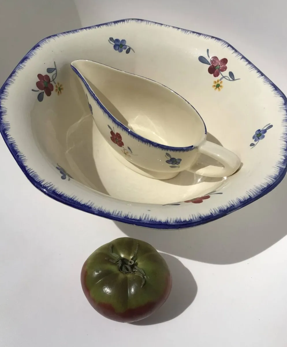Saucière Mary Lou Digoin Sarreguemines bord bleu