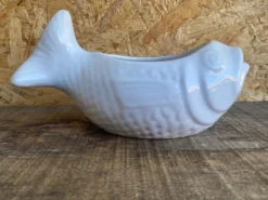 Saucière poisson ancienne bruno evrard céramique blanche france vintag