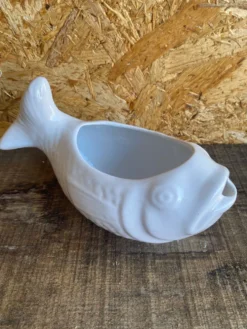 Saucière poisson ancienne bruno evrard céramique blanche france vintag