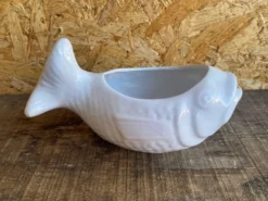 Saucière poisson ancienne bruno evrard céramique blanche france vintag