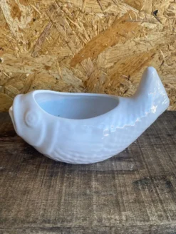 Saucière poisson ancienne bruno evrard céramique blanche france vintag