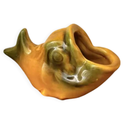 Saucière poisson Vallauris en faïence orange et vert vintage 60s/70s