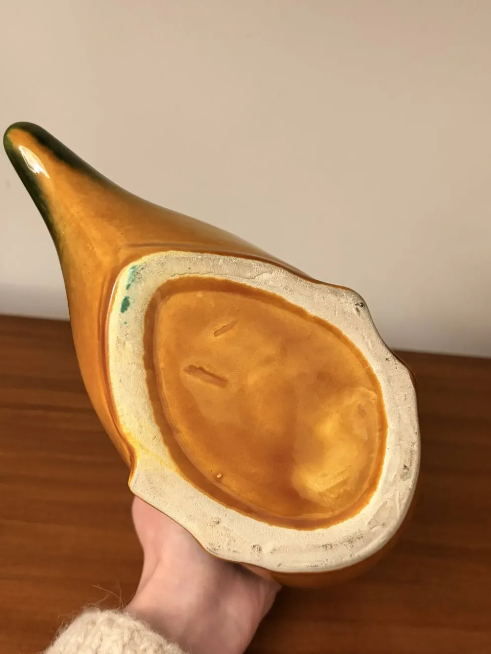 Saucière poisson Vallauris en faïence orange et vert vintage 60s/70s